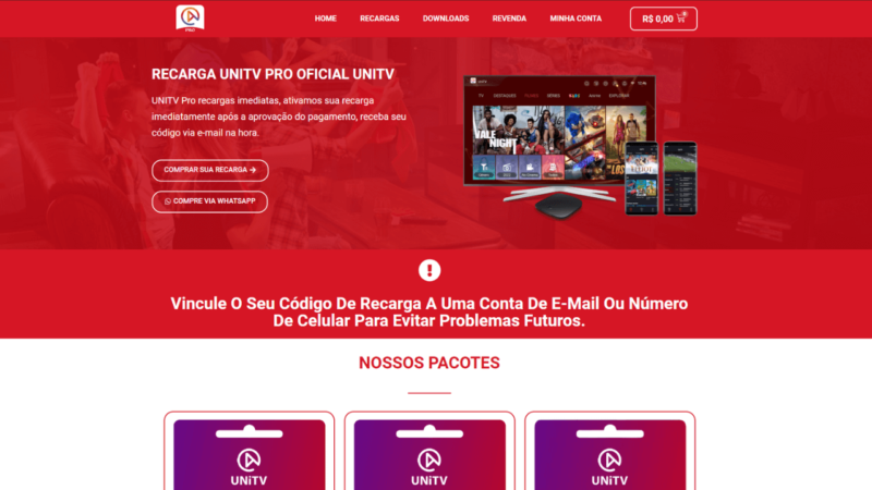 Site para revende códigos de recarga da UniTV Tudo Completo Envio de códigos automatico